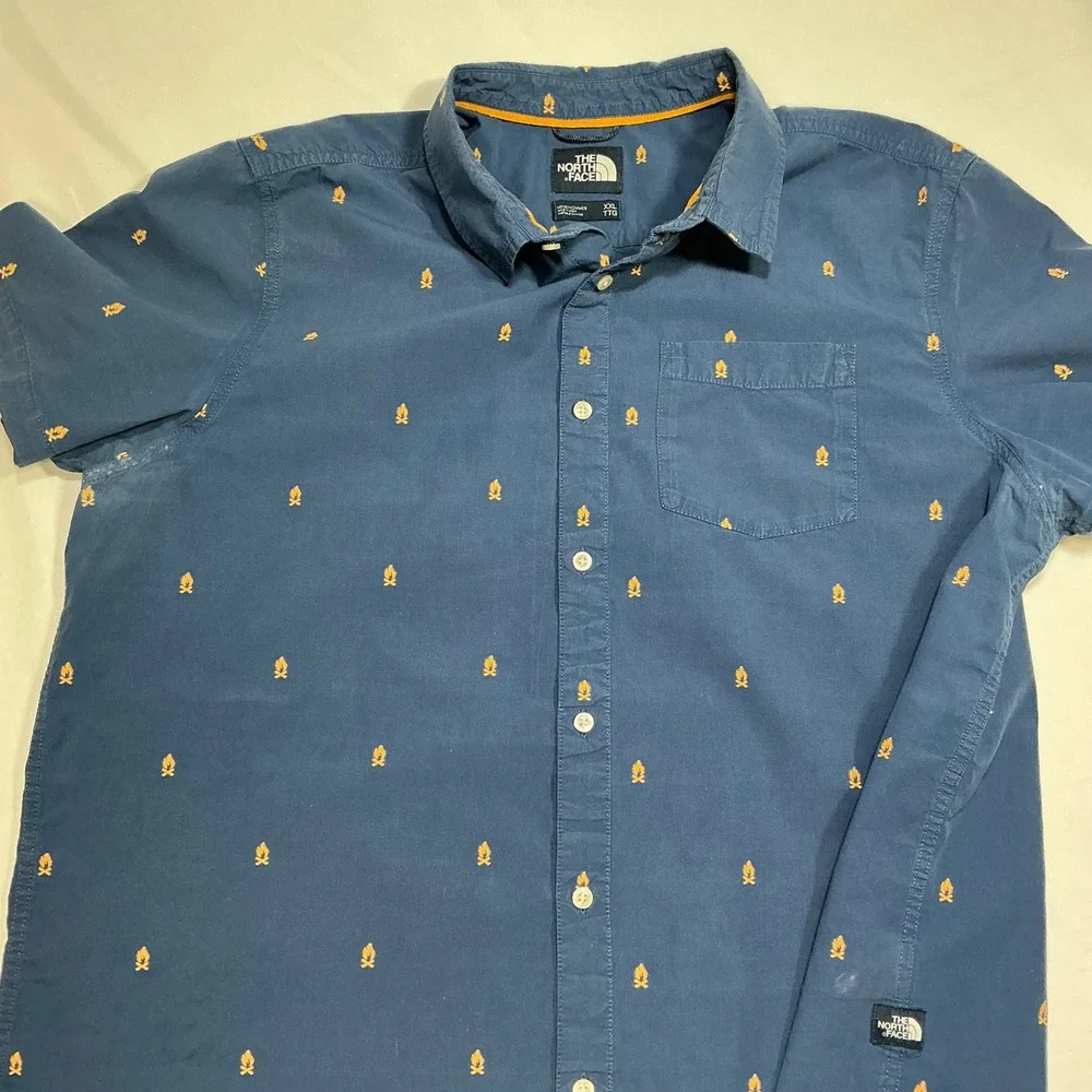 The North Face Button Down Shirt Campfire Print‎ Short Sleeve XXL